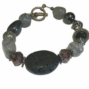 Handmade lava stone beaded bracelet purple tones
